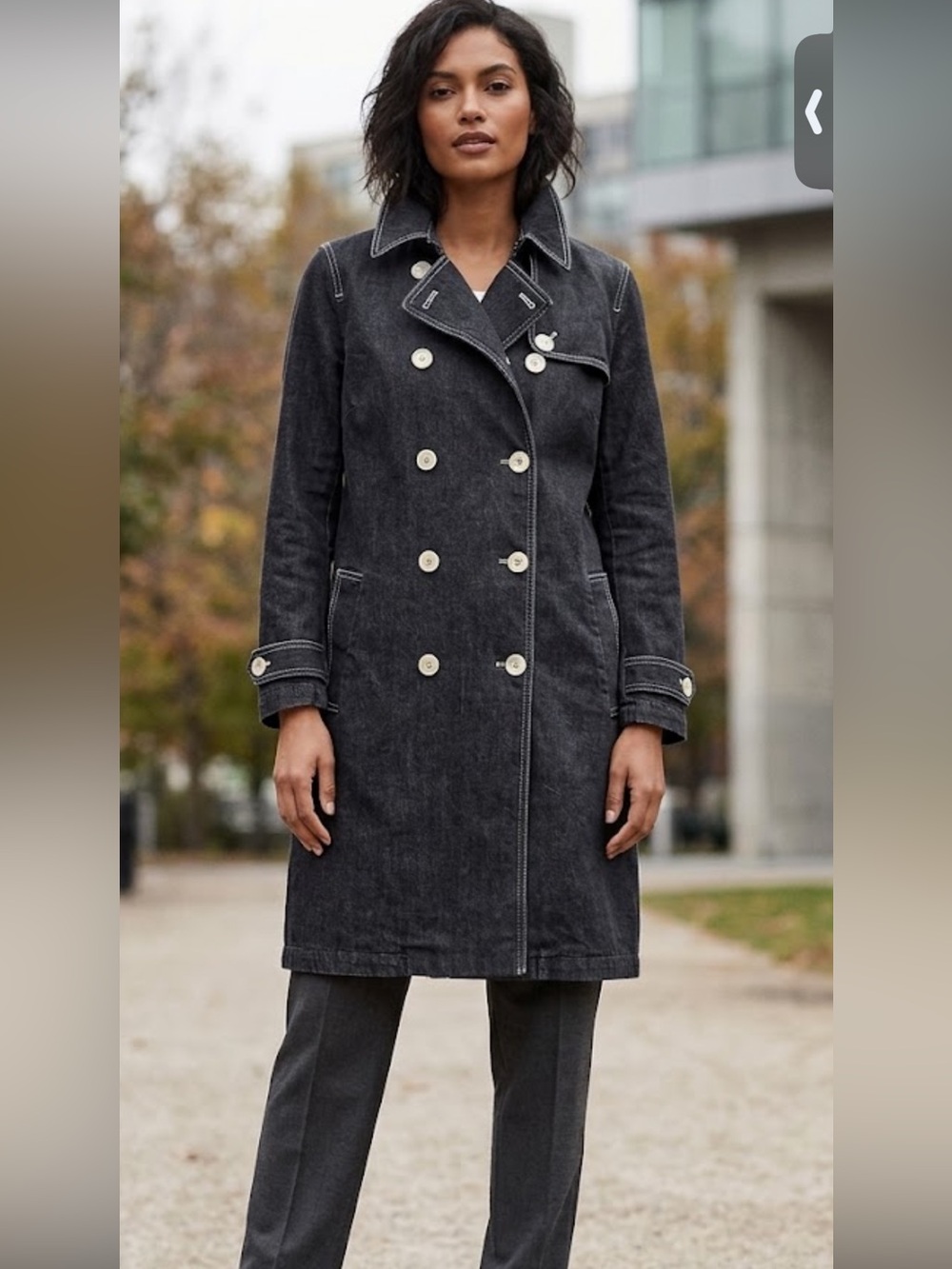 Ralph Lauren Vintage Charcoal Gray Denim Double-Breasted Trench Coat EUC. 22”PTP